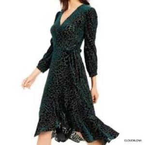 Calvin Kline Green Velvet Leopard print dress